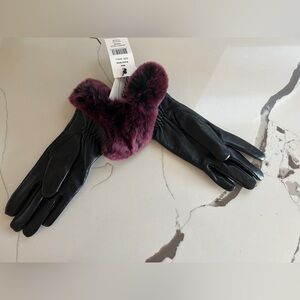 Surell Black Leather and Rabbit Fur Gloves size S